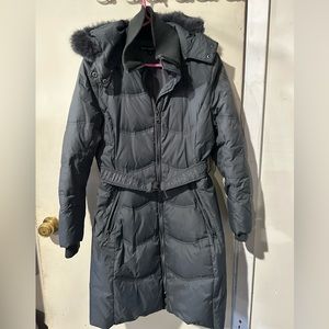 Long gray winter coat with belt